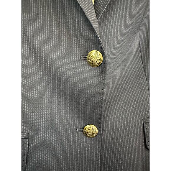 J. Crew Navy Blue White Pinstripe Gold Button Long Sleeve Blazer Wool Size 2 - Picture 3 of 6